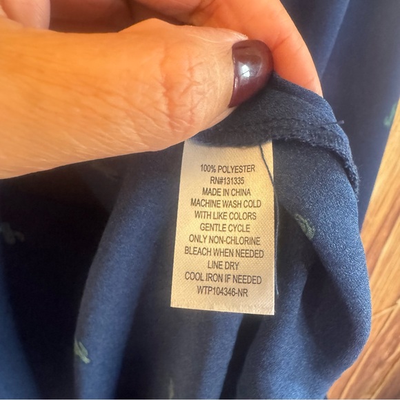 Socialite Women Long Sleeve Cactus Printed Navy Chiffon Knot Front Blouse Small - Picture 12 of 12